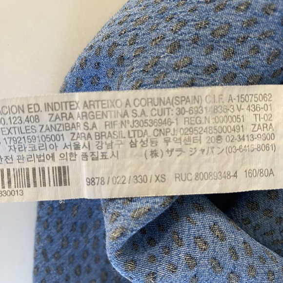 Zara Blue Printed Polka Dot Tie Neck Flowy‎ Blouse XS Relaxed Fit - Picture 7 of 10